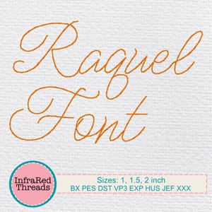 Raquel Script Embroidery Font – Elegant Bean Stitch Cursive in 3 Sizes