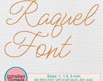 Raquel-lettertype borduurwerk – elegante cursieve bonensteek in 3 maten