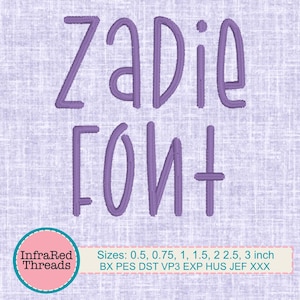 Zadie Embroidery Font – Tall Modern Alphabet in 7 Sizes