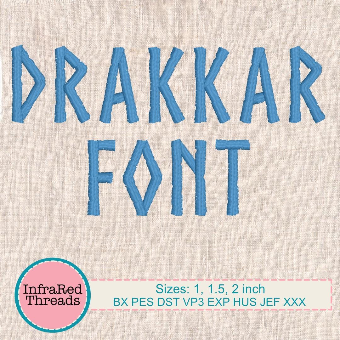 Drakkar Embroidery Font – Viking Style Satin Stitch Alphabet in 3 Sizes ...