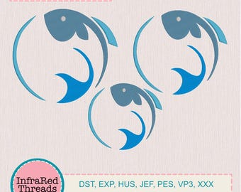 Fish Circle Monogram Frame Embroidery Design – Ocean Theme
