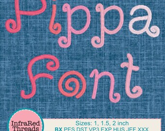 Pippa-borduurlettertype – grillig krulsatijnsteekalfabet in 3 maten