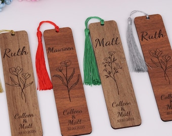 Custom Rustic Place Card Bookmarks for Guests, Wooden Wedding Favors