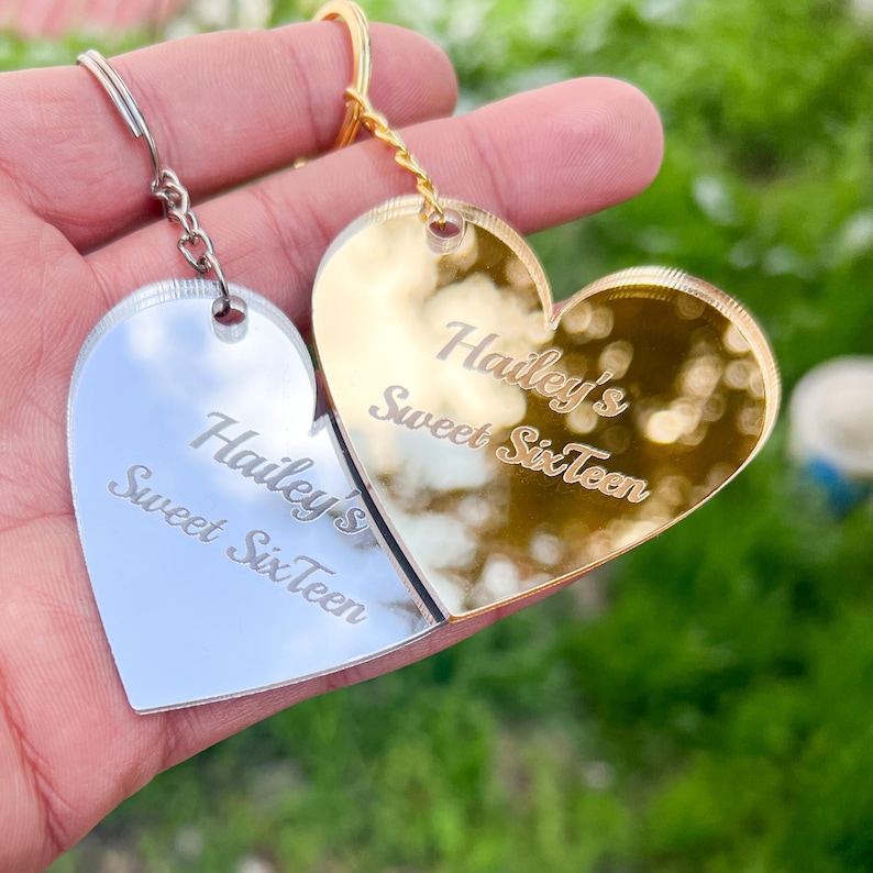 Sweet Keychains Custom Heart Shaped Keychain Sweet 16 Favors for Guest and Friends ...