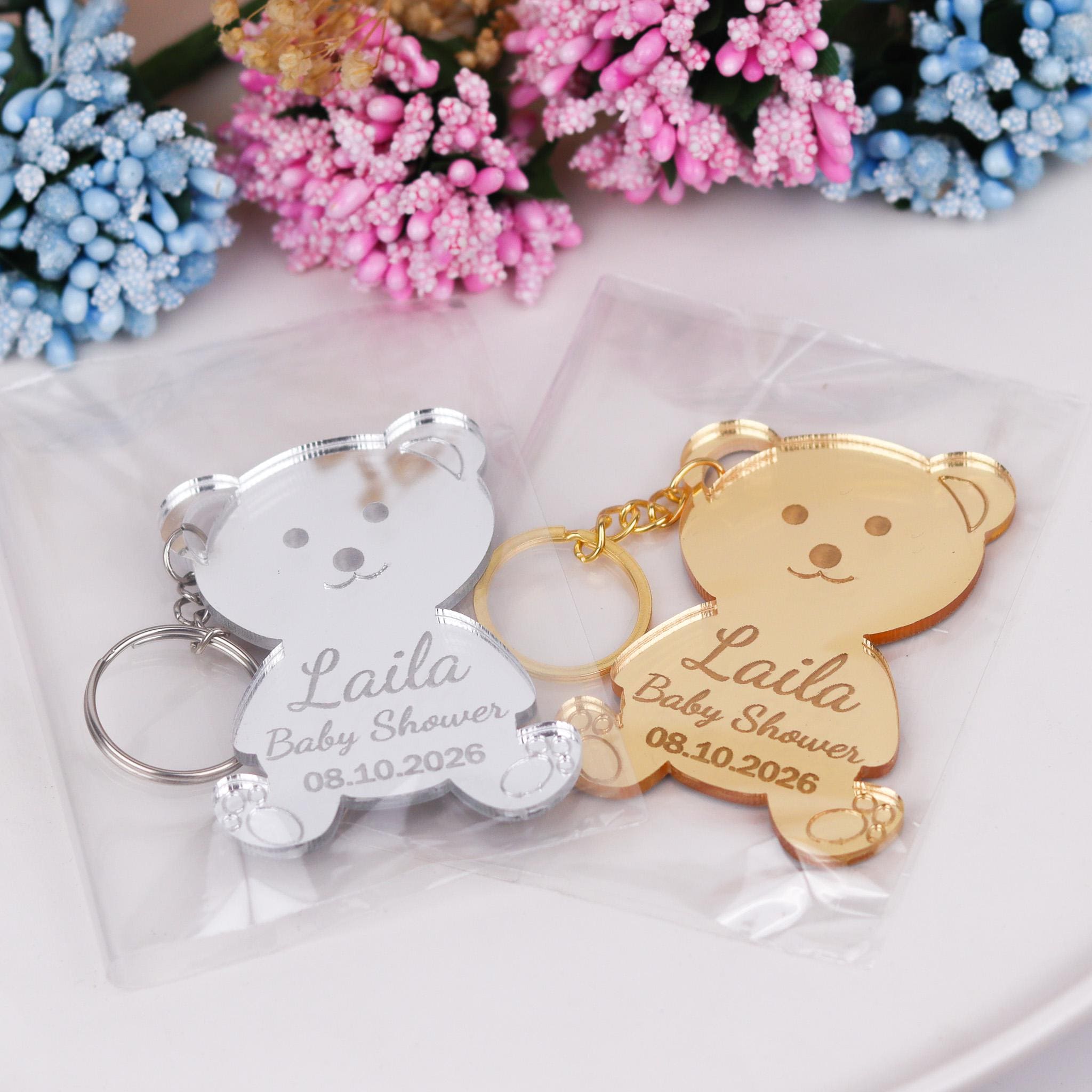 Custom Teddy Bear Keychain Baby Shower Favors for Guests, Plexiglass ...