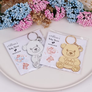 Cadeaux personnalisés pour baby shower ours en peluche avec carte en vrac | Cadeaux porte-clés en plexiglas | Bienvenue bébé pour bébé fille et garçon