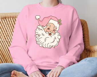 Pink Santa Sweatshirt, Pink Christmas, Cute Santa Sweatshirt, Vintage Santa Sweatshirt, Girly Christmas Sweater, Classic Santa Graphic