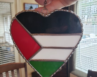 Palestinian Flag Hearts in stained glass /50% DONATION TO World Food Programme