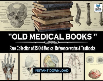 25 VIEUX LIVRES MÉDICAUX - Ouvrages de référence illustrés rares et manuels - Médecins, vintage, Médecine, Chirurgien, Chirurgie, Greys Human Anatomy