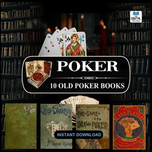 10 OLD POKER BOOKS - Rare Vintage Card Playing, Games, How To Play, How to Win, Draw Poker, Contract Bridge, Manual, Card Tricks, Gambling