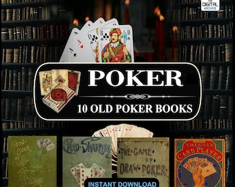 10 ALTE POKERBÜCHER - Seltenes Vintage-Kartenspiel, Spiele, Wie man spielt, Wie man gewinnt, Draw Poker, Vertragsbrücke, Handbuch, Kartentricks, Glücksspiel