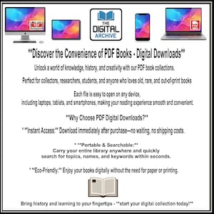 May include: A digital advertisement for The Digital Archive featuring icons of a desktop computer, tablet, smartphone, and laptop displaying PDF files. The text promotes PDF book downloads, highlighting benefits like instant access, portability, searchability, and eco-friendly reading on various electronic devices.
