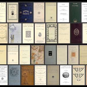 May include: A collection of vintage books with various titles and cover designs. The books are arranged in rows, showcasing a variety of colors and styles, including classics like "Gatsby" and "Black Beauty".