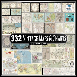 332 VINTAGE MAPS & CHARTS - World, America, Europe, Asia, Maps, Star, Celestial, Nautical, Rare Antique Charts, City Plan, Atlas, Printable