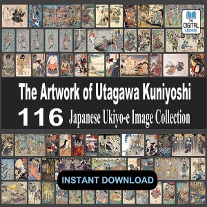 116 Japanese UKIYO-E STYLE Art Images - Artwork of Utagawa Kuniyoshi Digital Print Collection - Woodblock, illustration, Hi-Res JPG 600 dpi