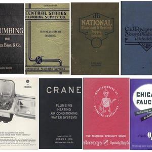 May include: A collection of vintage advertisements for plumbing and heating supplies. The ads feature various company logos and slogans, including "Plumbing 1885 Peck Bros. & Co.", "Central States Plumbing Supply Co.", "National Plumbing & Heating Supply Company", "C.J. Rainear & Co. Steam and Plumbing Supplies Philadelphia", "Crane Plumbing Heating Air Conditioning Water Systems", "The Plumbing Specialty House Chicago Specialty Mfg. Co.", and "Chicago Faucets Last as long as the building".