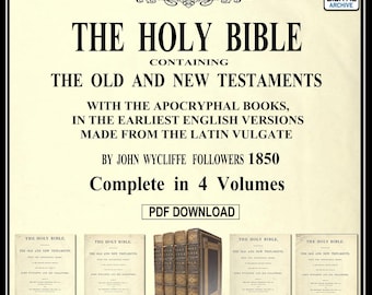 La Sacra Bibbia - Volumi 1–4 / John Wycliffe (1850) / Edizione storica completa / Download digitale PDF