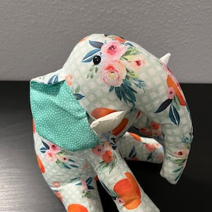 Stuffed Elephant Green Peaches Print Stuffed Animal