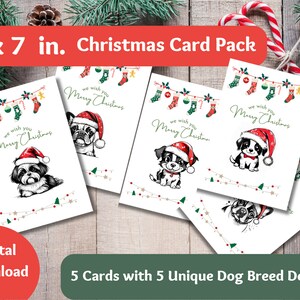 Druckbare Weihnachtskarten, Bundle, Shih Tzus, Weihnachtskarte, Französische Bulldogge Karte, Kawai Hunde, Karten, digitaler Download, Grußkarte