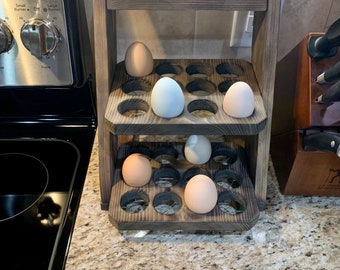 Farmhouse Style Wooden Egg Display Holder, 24 Count Wood Egg Crate Holder, Countertop/Tabletop Woodend 2 dozen egg holder, 24 Farm Fresh Egg