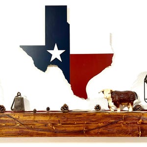 Mapa recortado de madera del estado de Texas con los colores de la bandera de Texas, ideas de regalo con temática de Texas, letrero de Texas, bandera de Texas, arte mural de Texas