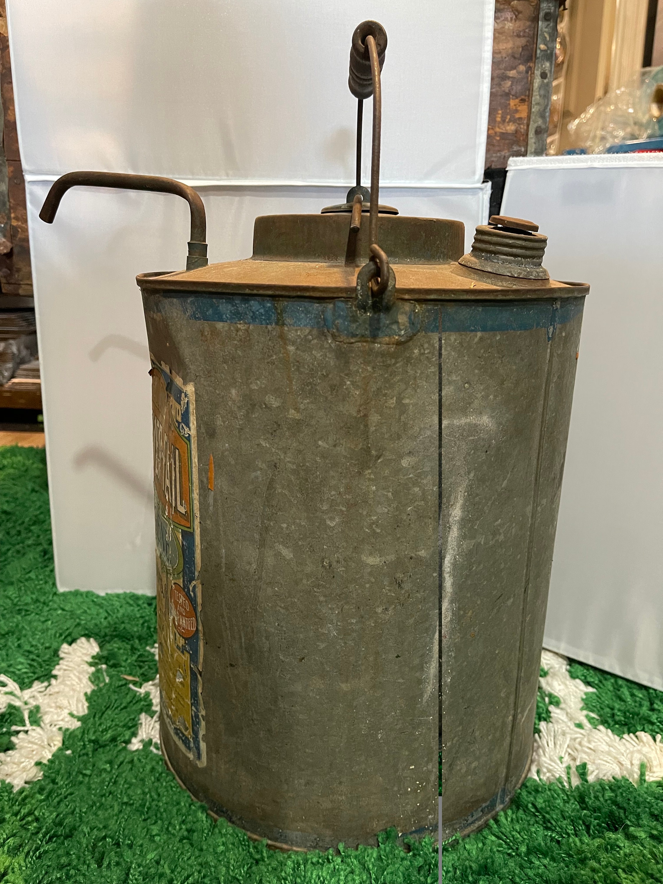 Antique KEROSENE Can Vintage the Never-fail 5 Gallon Metal Oil Can
