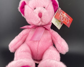 Vintage Russ Berrie,  ZODIAC ARIES 10&quot; Hand made Pink Teddy Bear, With Tags Astrology Gift