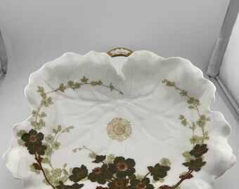 Plato de hojas Haviland Limoges con flores verdes vintage