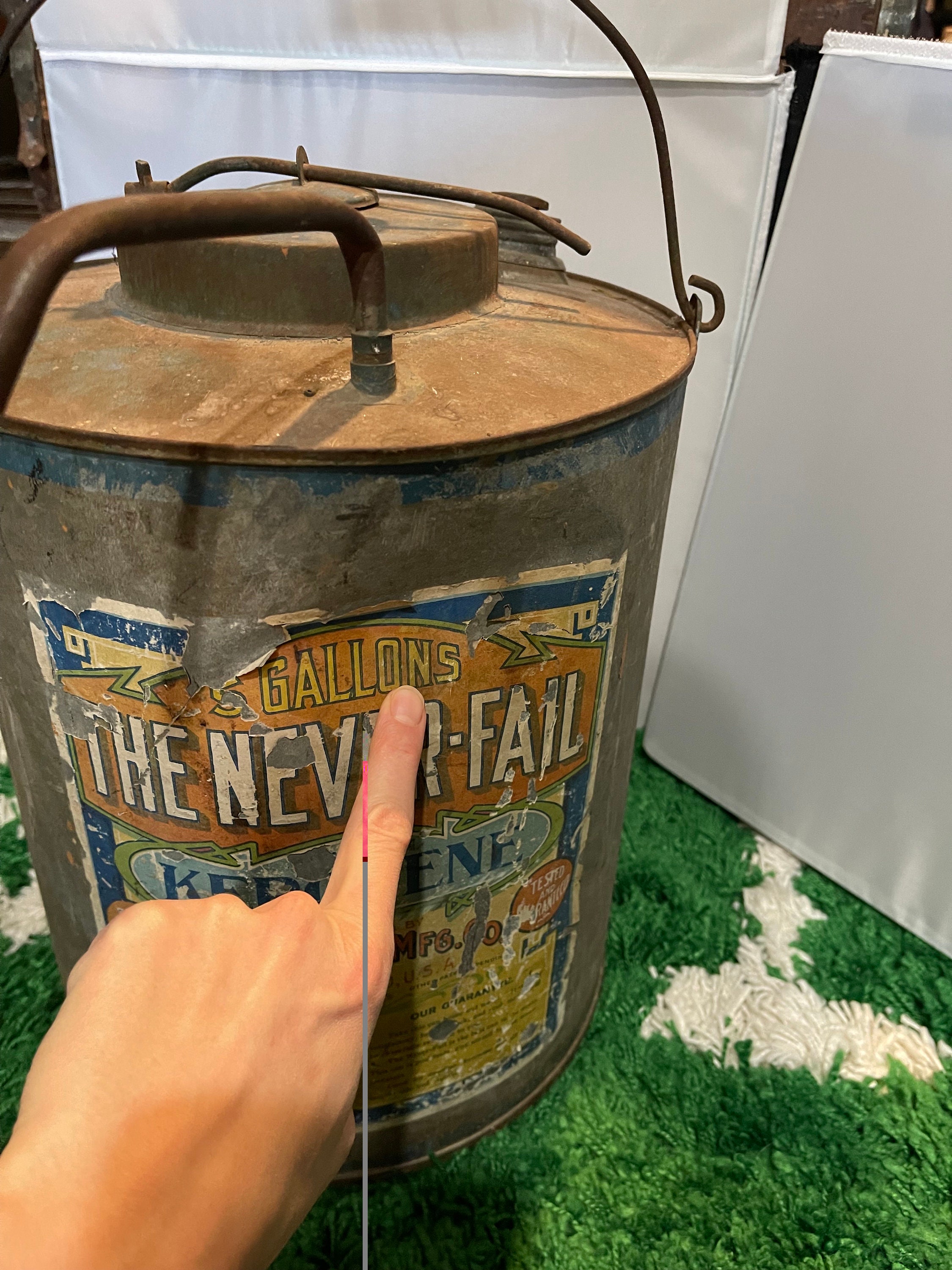 Antique KEROSENE Can Vintage the Never-fail 5 Gallon Metal Oil Can