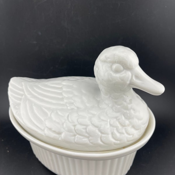 Vintage Mini Casserole Dish with Duck Cover, Pate Dish, French Culinary, Duck Casserole, Cottage Chic Decor, Bird Dish Cooking