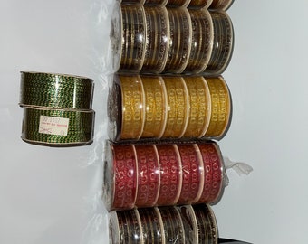 Vintage Ribbon For Bows And Gifts Lot Of 26 Rolls Tinsel Cord Christmas Wrapping