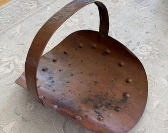 Vintage Hammered Copper Fireplace Log Holder Firewood Basket Carrier French Style