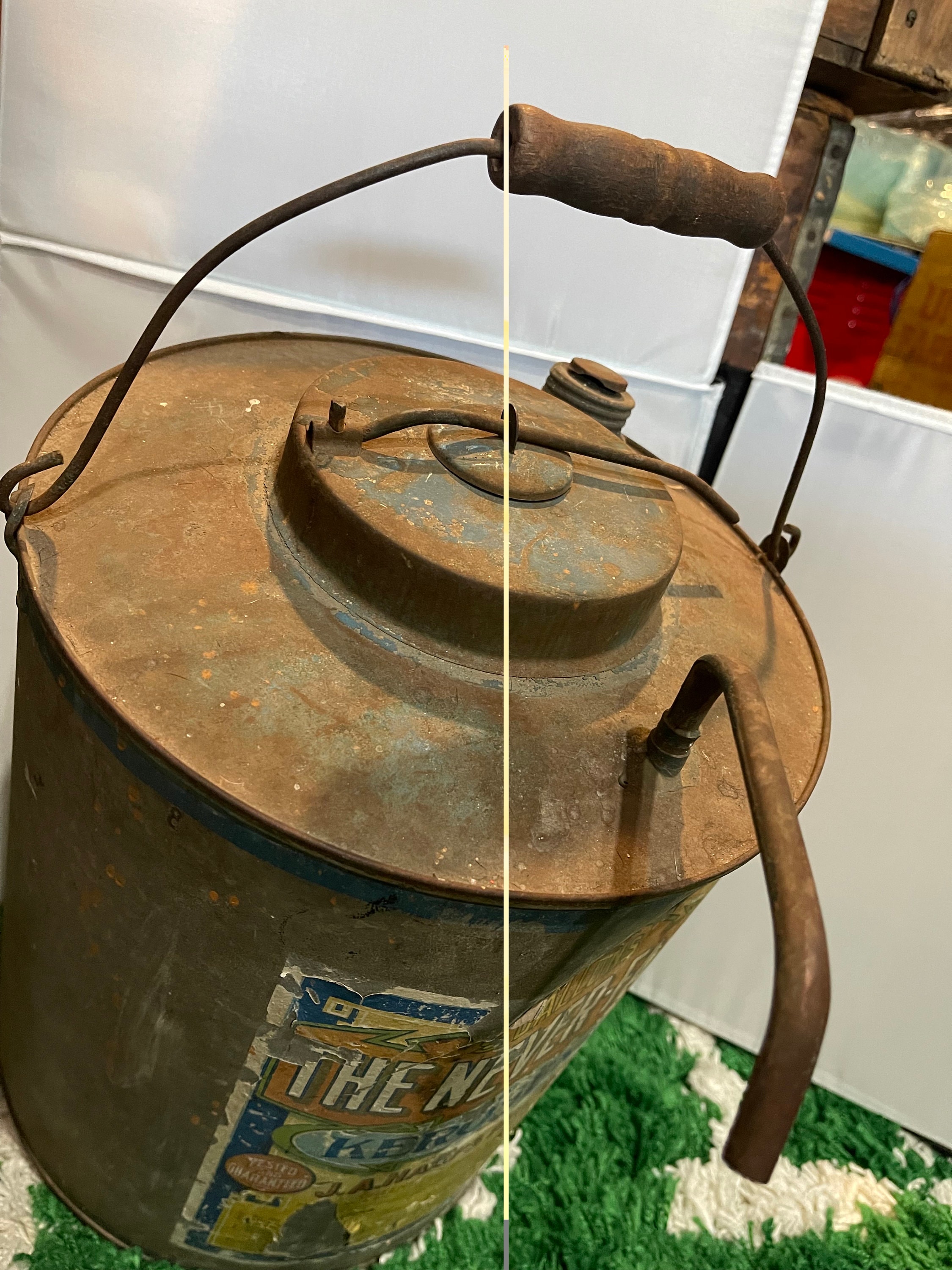 Antique KEROSENE Can Vintage the Never-fail 5 Gallon Metal Oil Can