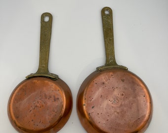 2 Vintage kleine Kupferpfanne mit Messinggriff - Kupferpfanne - Kupferpfanne - Kupferkochgeschirr - Kupferpfanne - Kupferküche Dekor