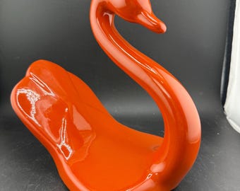Vintage Bright Burnt Orange Ceramic Swan Towel Holder 70s bathroom decor