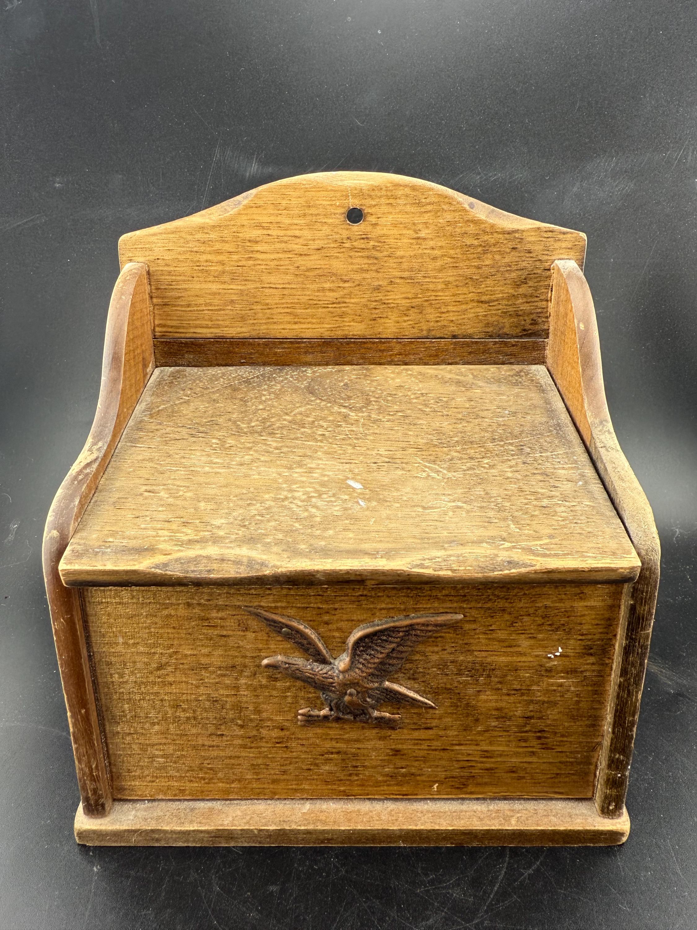 Vintage Giftwood Wall Mount Wooden Recipe Box Eagle 1970's With