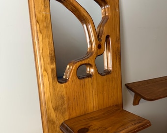 Hand Carved Wooden MCM style Mirror Wall Decor