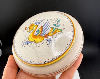 Vintage Deruta Italy Ceramic Raffaellesco Dragon Shallow Lidded Bowl