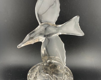 Vintage Cambridge Glass BIRD Flower Frog 9” Clear Crystal Makeup Brush Holder