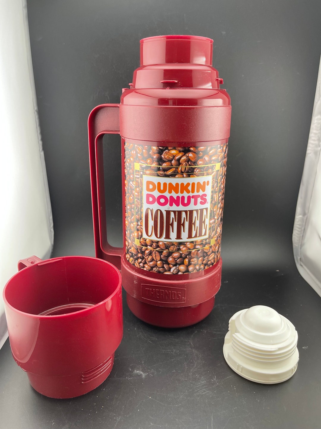 ヴィンテージ　DUNKIN' DONUTS THERMOS 水筒 Vintage Dunkin' Donut Thermos Pink & Orange Logo With Cup