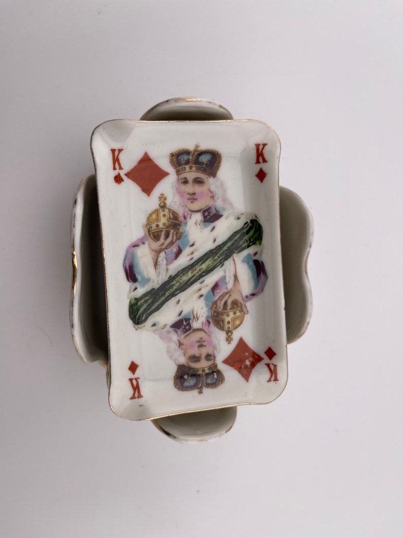 Vintage Set of Bridge Ash Trays, Porcelain Poker Ashtrays in Holder