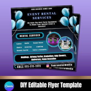 Party Equipment Rental, Party Decor Services Flyer, Party Rental Flyer, Event Rental Services, Event Venue Rental Flyer, Event Planner Flyer