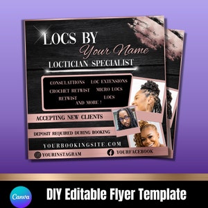Flyer Loctitian, Flyer Locs, Flyer Retwist, Especiais Loc, Modelo de Flyer Loc, Micro Locs, Extensões Loc, Faux Locs, Flyer para Mídias Sociais