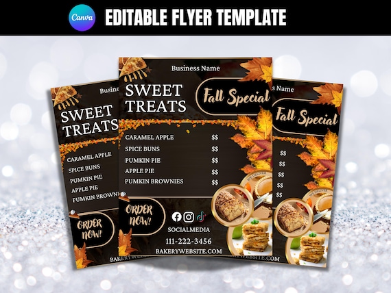 Fall Sweet Treats Flyer Template, Bakery Menu, Social Media Post (Digital Download)