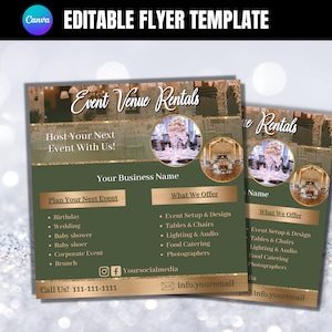 Folleto de espacio de alquiler de eventos, Folleto de alquiler de fiestas, Anuncio de alquiler de eventos, Folleto del lugar del evento, Plantilla de volante editable, Folleto de alquiler de fiestas