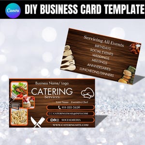 Modelo de cartão de visita para catering, marketing para catering, cartão para serviços de catering, cartão de visita faça você mesmo para impressão