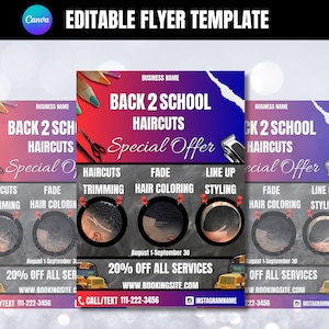 Back To School Haircuts Flyer, Barber Flyer Template, Editable Barbershop flyer, Back to School Hair Flyer, Hairstylist Flyer