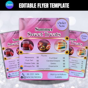 Sommer süße Leckereien Flyer Vorlage, Kekse Flyer, Bäckerei Geschäft, Kuchen Verkauf, bearbeitbarer Bake Sale Flyer