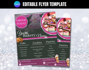 Editable Bakery Flyer Template, DIY Cake Shop Menu (Digital Download)