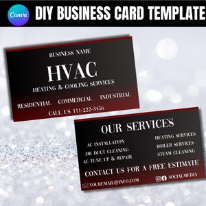 Modelo de cartão de visita HVAC, Anúncio de serviços HVAC, Negócio de aquecimento e resfriamento, Modelo de cartão de visita Canva
